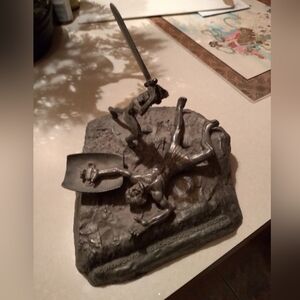 Vintage Pewter Limited Edition David vs Goliath Sculpture In Excellent Like New